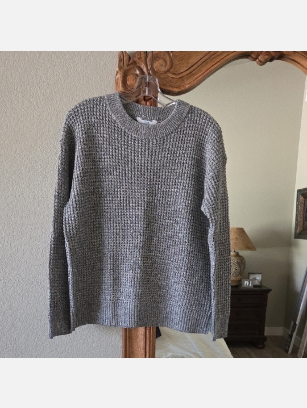 Waffle Knit Gray Crewneck Women's Sweater